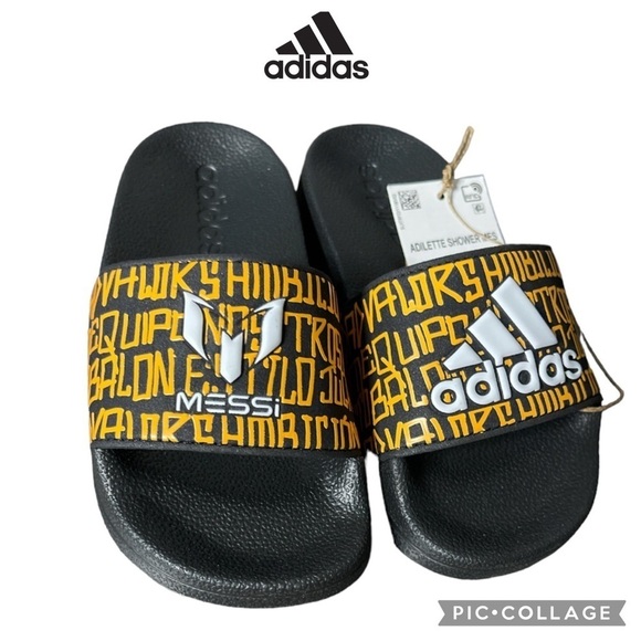 Adidas Messi Adilette Kids Shower Slide Sandals size 10 NWT - Picture 1 of 12